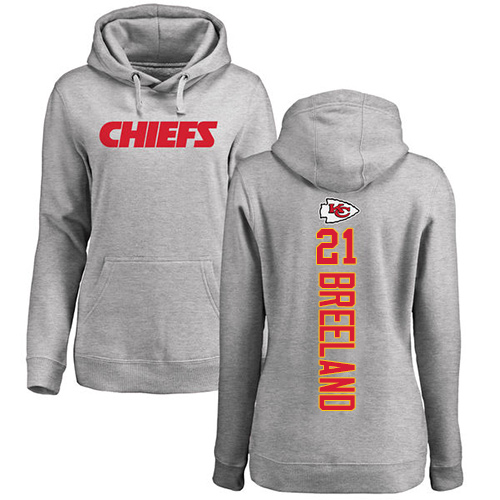 Women Football Kansas City Chiefs 21 Breeland Bashaud Ash Backer Pullover Hoodie